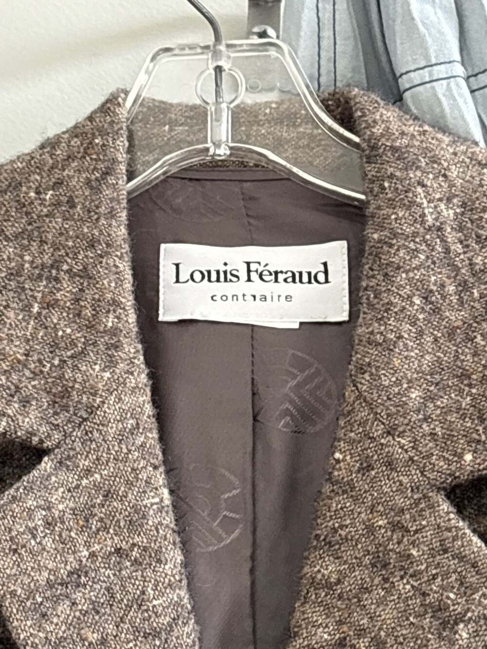 Louis Féraud Contraire Brown Tweed Long Wool Overcoat